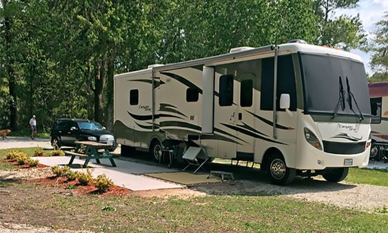 Camp bus parked at Compass RV Park