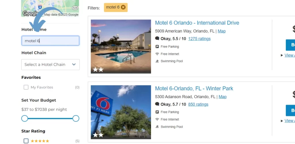 Step 5 Specify Motel 6 in Your Search